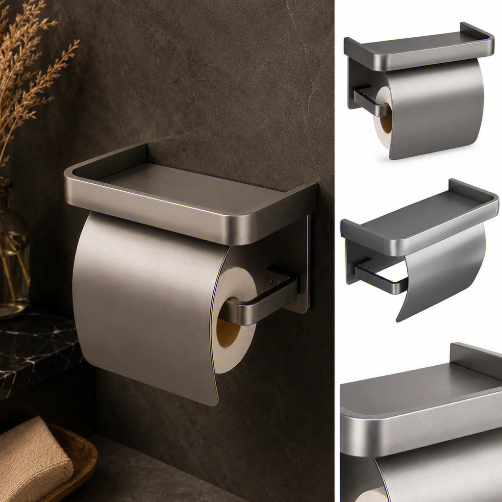 Self Adhesive Toilet Paper Roll Holder with Storage Rack Perforated Installation Tissue Holder Toilet Paper Holder Oasis Select