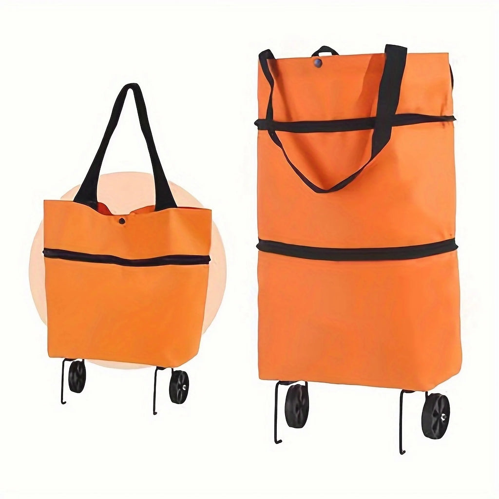 1pc Foldable Handbag, Small Trolley Large Supermarket Shopping Bag, Hand-drawn Grocery Cart Portable Bag Oasis Select Orange