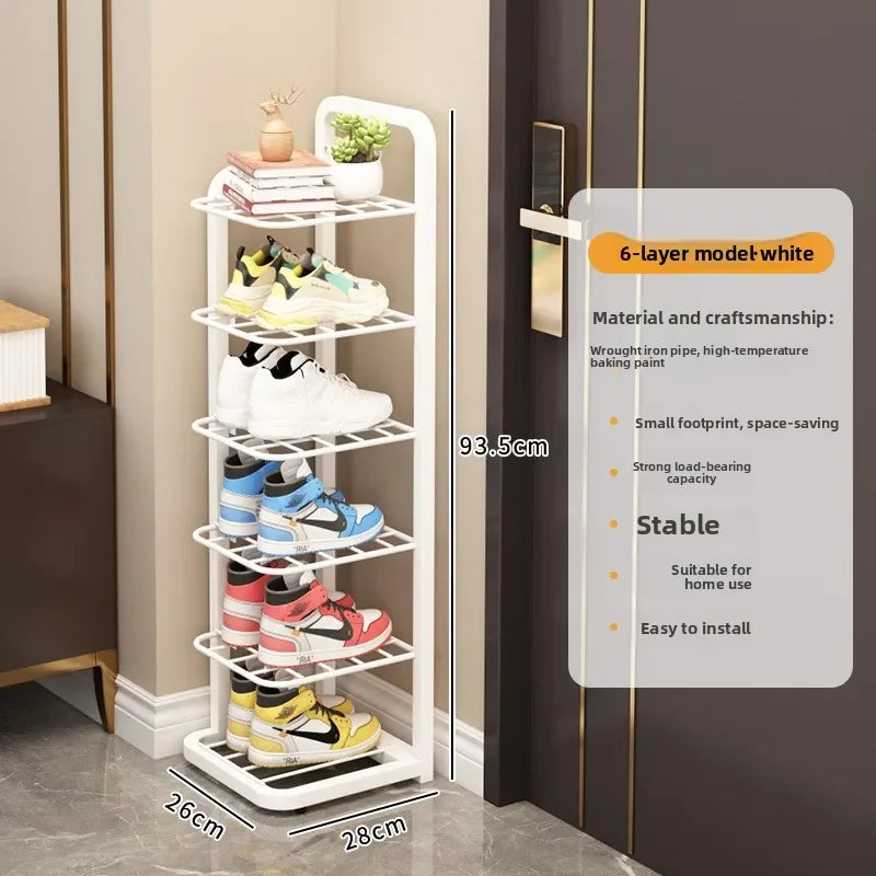 Wrought iron shoe rack, simple multi-layer dust-proof shoe cabinet, narrow and mical corner shoe rack in dormitory Oasis Select 6-Ivory White