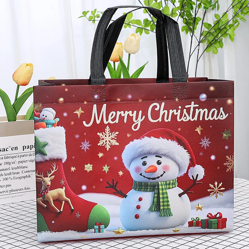Christmas Snowman & Santa Non-Woven Gift Bag | Holiday Tote