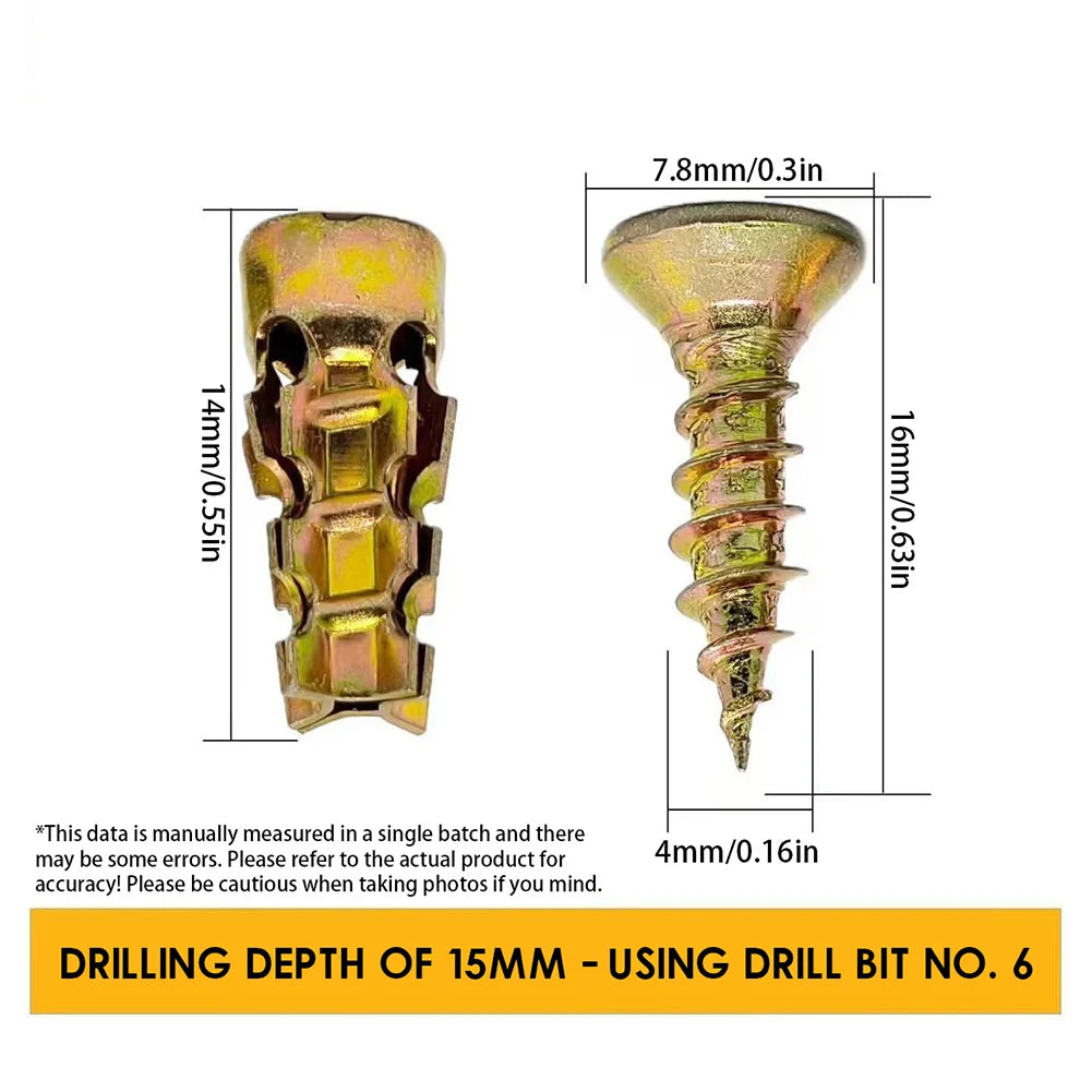 6×14mm Self-Drilling Wall Anchor Screws | 30-Set Expansion Kit