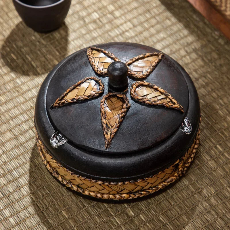 Solid Wooden Ashtray with Cover New Chinese Retro Home Living Room Office Tea Table Zen Decoration Creative Ashtray Oasis Select