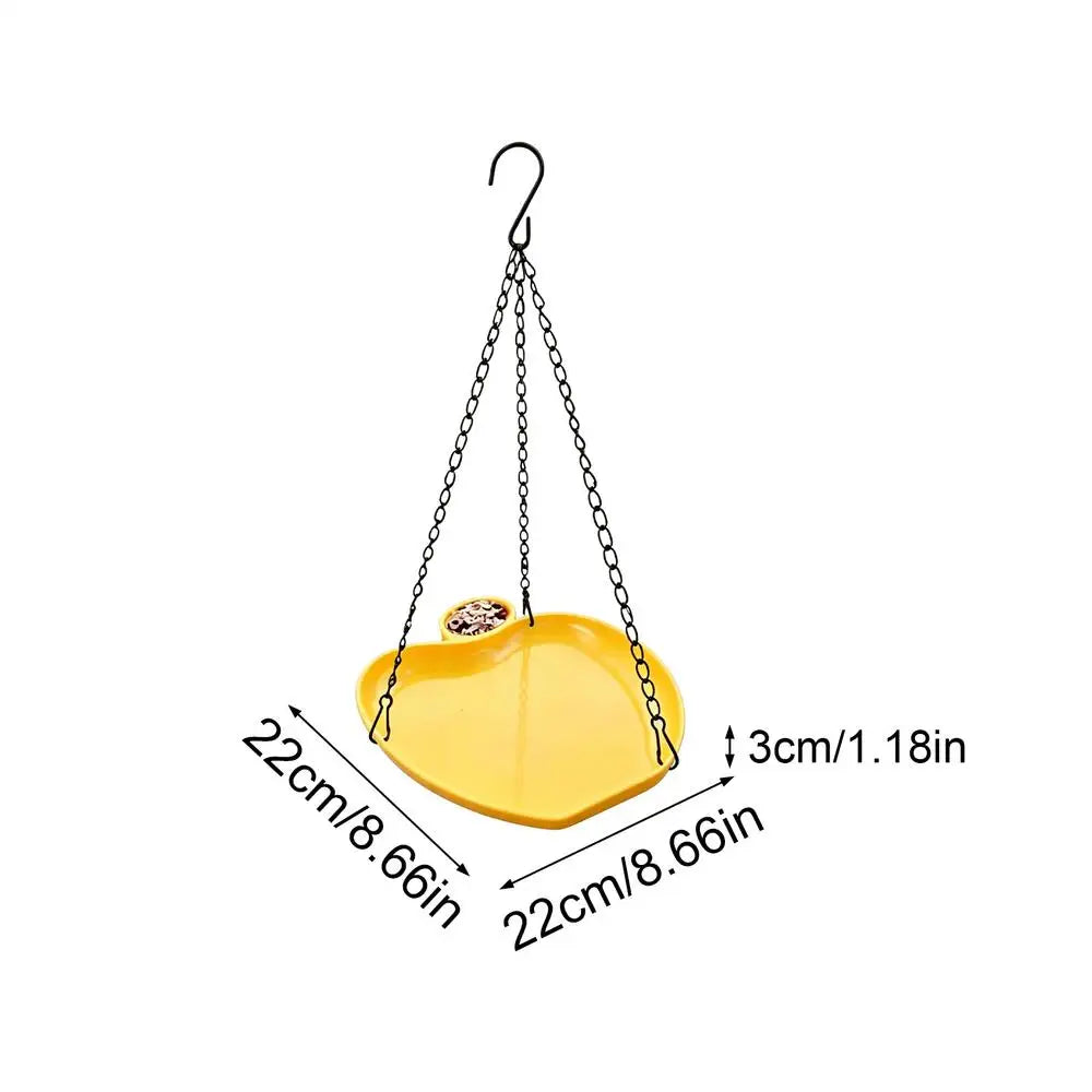 Bird Feeder Hanging Bird Feeding Tray with Fountain Outdoor Bird Drinking Bird Tray with Hook Chain for Garden bird Supplies Oasis Select Yellow