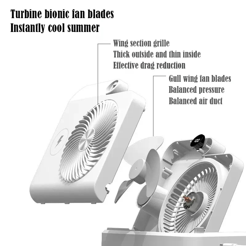 Desktop Wireless Charging Fan – 100-Speed, USB, Phone Holder
