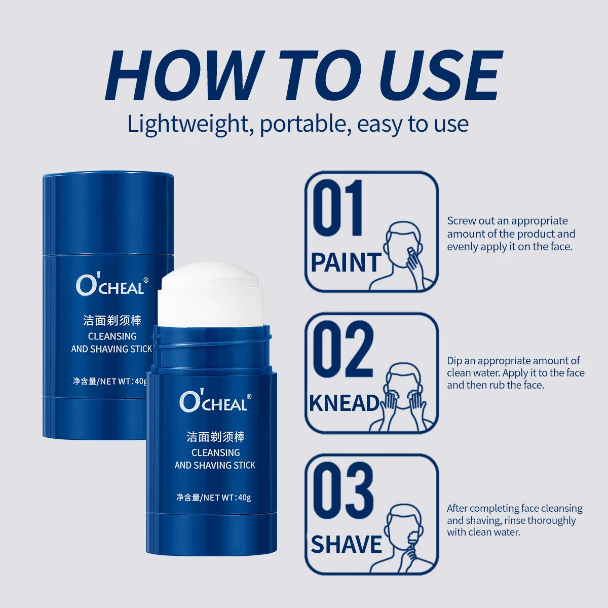 O'Cheal Men's Facial Shaving Gel Stick 40g – Travel Cleanser