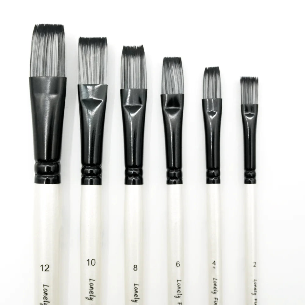 6/24 Pcs Paint Brush Set, Artist Paintbrushes for Acrylic Oil Watercolor Painting, Premium Nylon Hair Art Paint Brushes Oasis Select 6 BWhite Flat