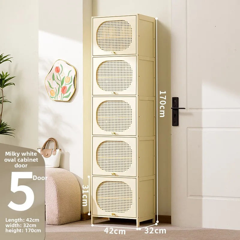 Household entrance shoe cabinet large capacity simple narrow multi-layer vertical small shoe cabinet corridor Oasis Select Milky white-11