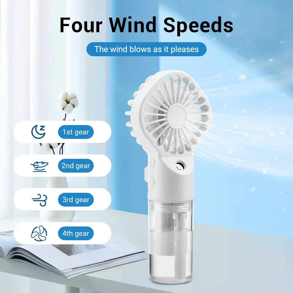 Portable Misting Fan 4-Speed USB-C Rechargeable – 800mAh