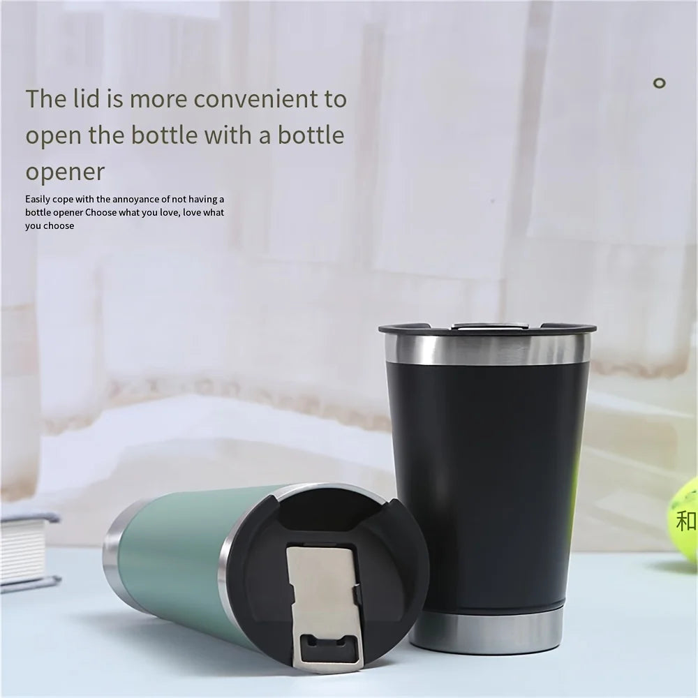 8pcs lusella Tumbler 16oz Stainless Steel Beer Mug, Double Wall Vacuum Insulated Tumbler, Cup Lid with Bottle Opener, Keeps Oasis Select
