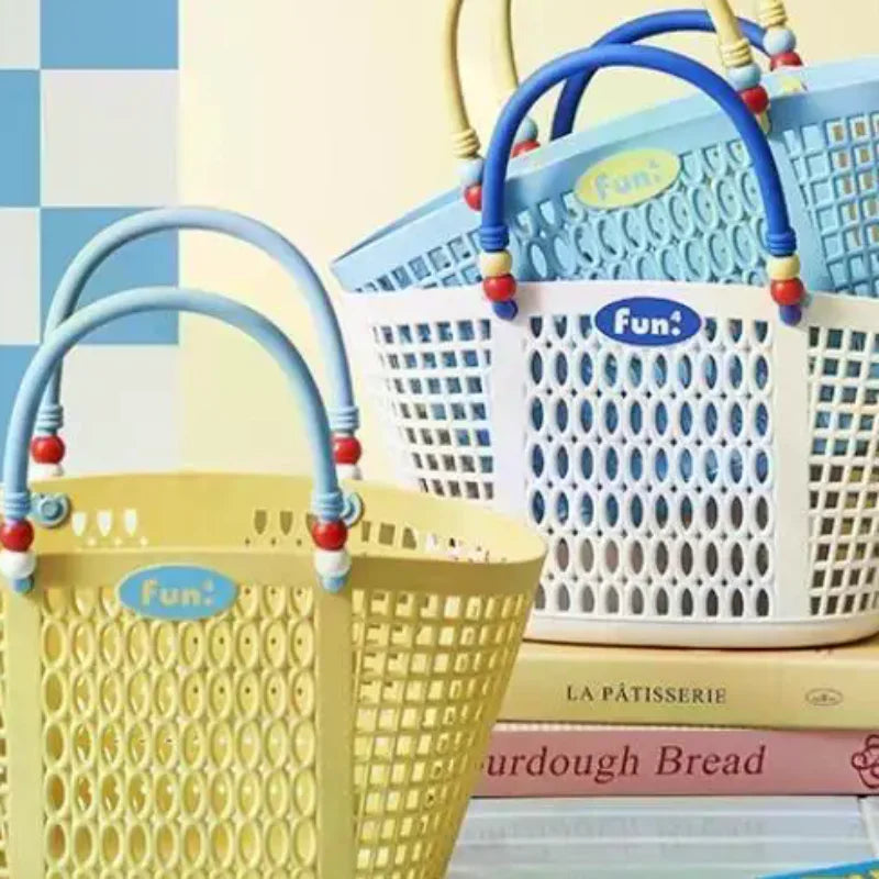 Portable Plastic Storage Basket With Handle Waterproof Dustproof Organizer for Bathing Swimming Travel Laundry Use Oasis Select