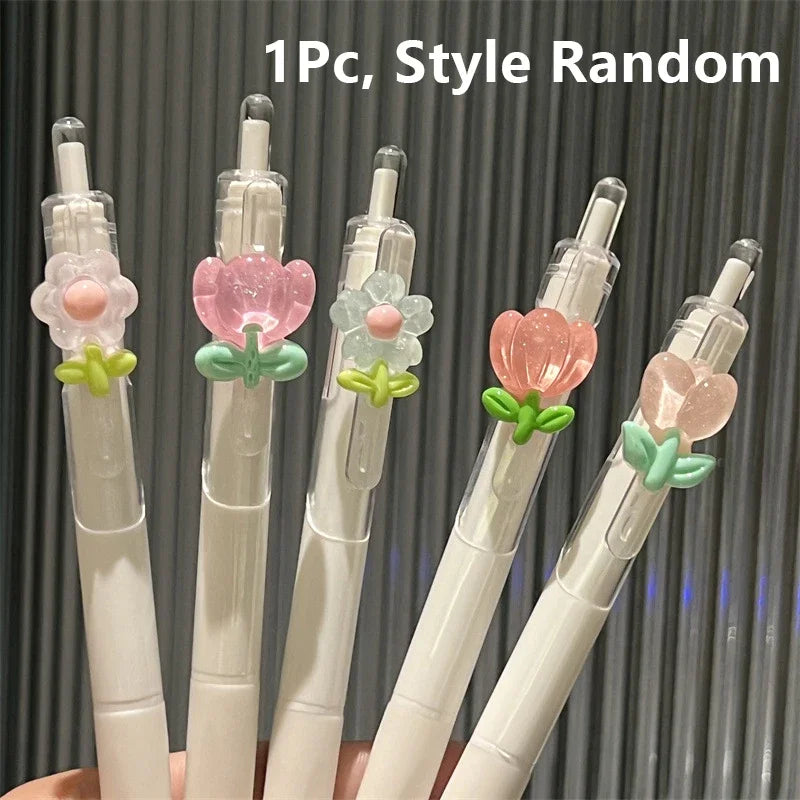 1Pcs Kawaii Tulip Gel Pens Smooth Quick-Drying Sign Pen Office Accessories School Supplies Aesthetic Pens Ballpoint Pen Oasis Select