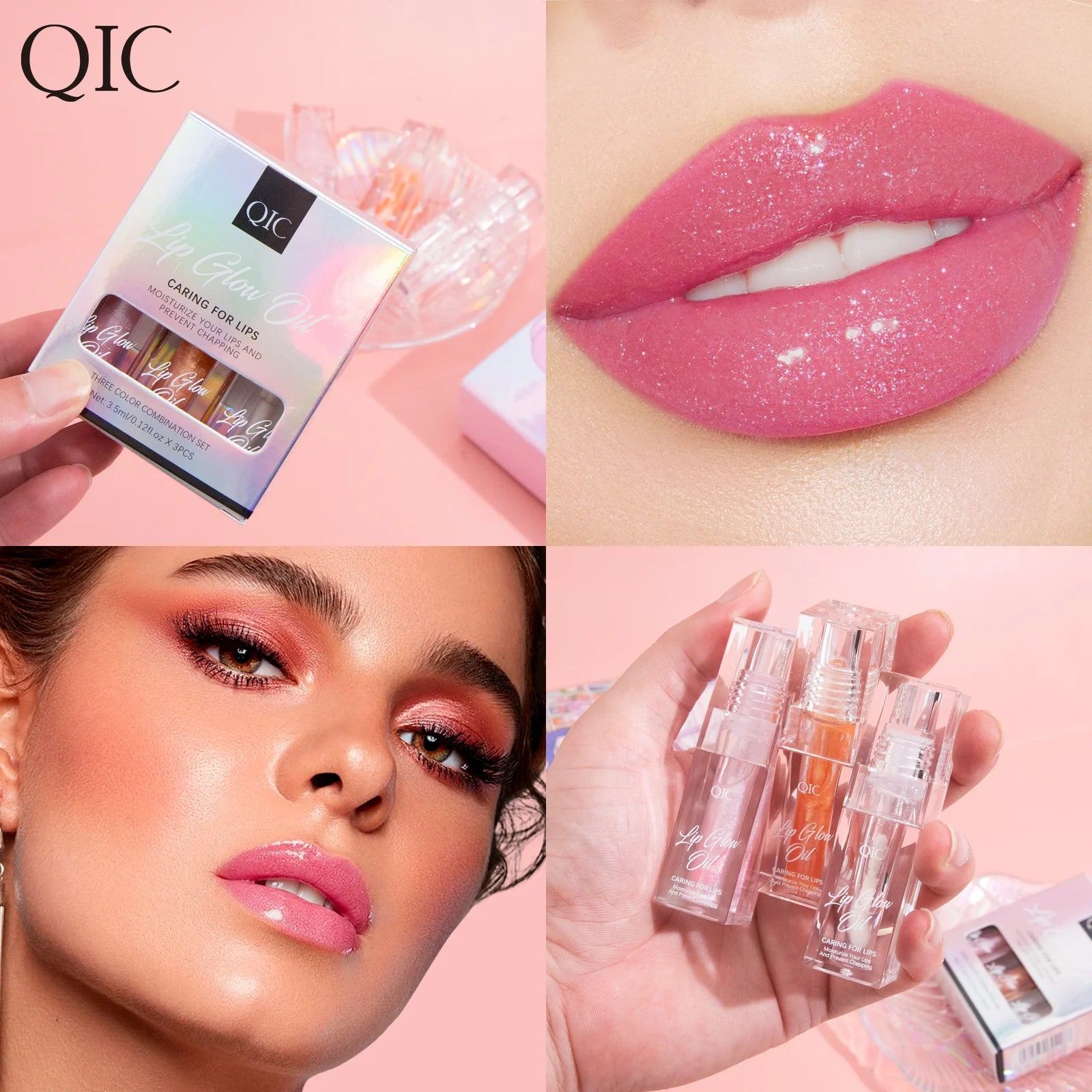 QIC 3-Piece Sparkling Lip Gloss Set – Moisturizing & Shiny