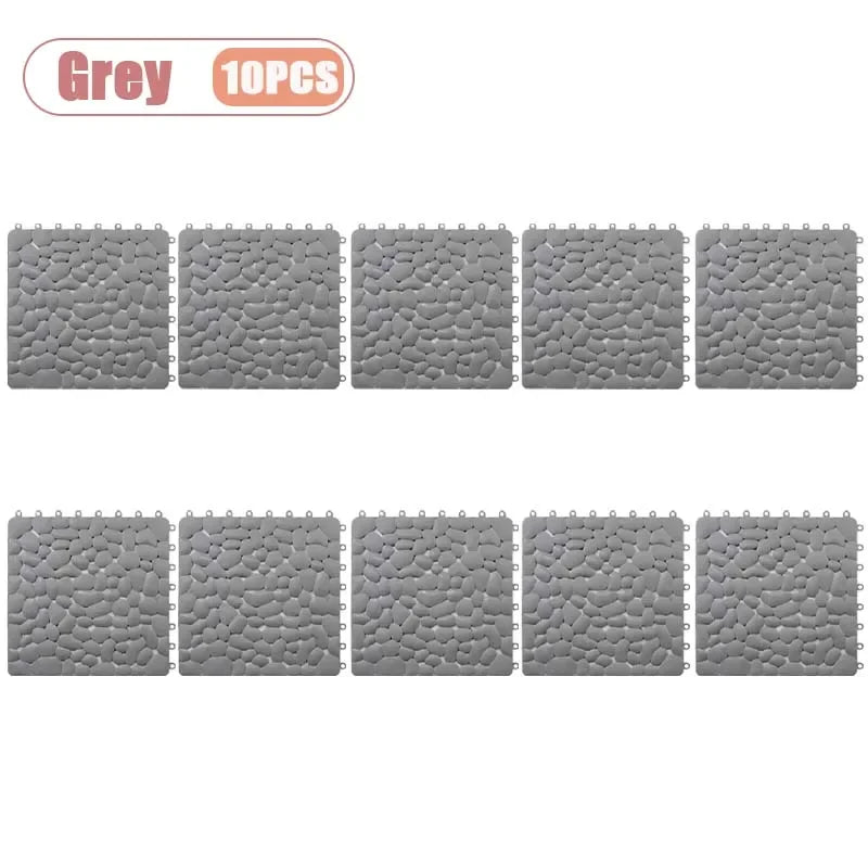 1-10PC 30X30cm Bathroom Pebble Non Slip Mat Waterproof Splicing Shower Pad for Toilet Room Floor Drop Resistant Foot Cushion Mat Oasis Select Grey-10PCS