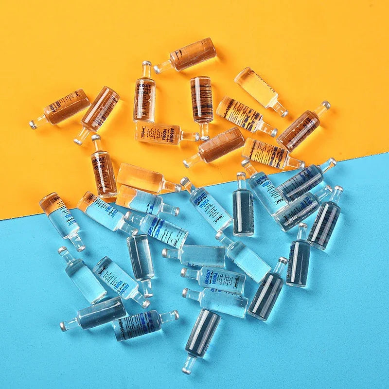 10pcs Transparent Diy Resin Kawaii Mini Wine Bottle Craft Miniature Accessories Flatback Charms Material Scrapbook Cabochon Oasis Select