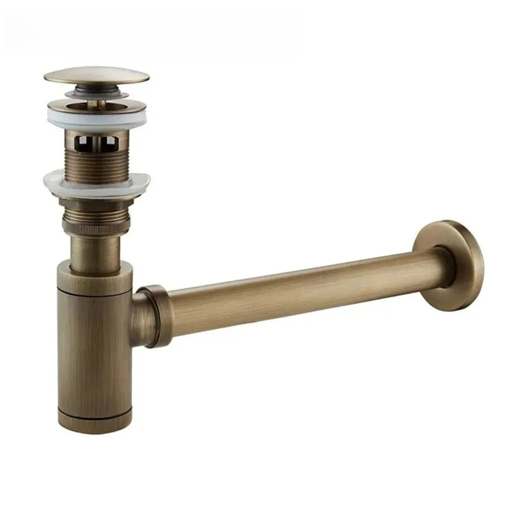 Brass Modern Round Bottle P trap 1 1/4, Sink Drain Pipe P trap Kit Antique with Pop up Drain Oasis Select