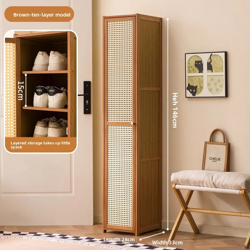 Shoe cabinet household entrance extremely narrow small shoe rack multi-layer indoor good-looking simple storage cabinet Oasis Select Brown ten floors