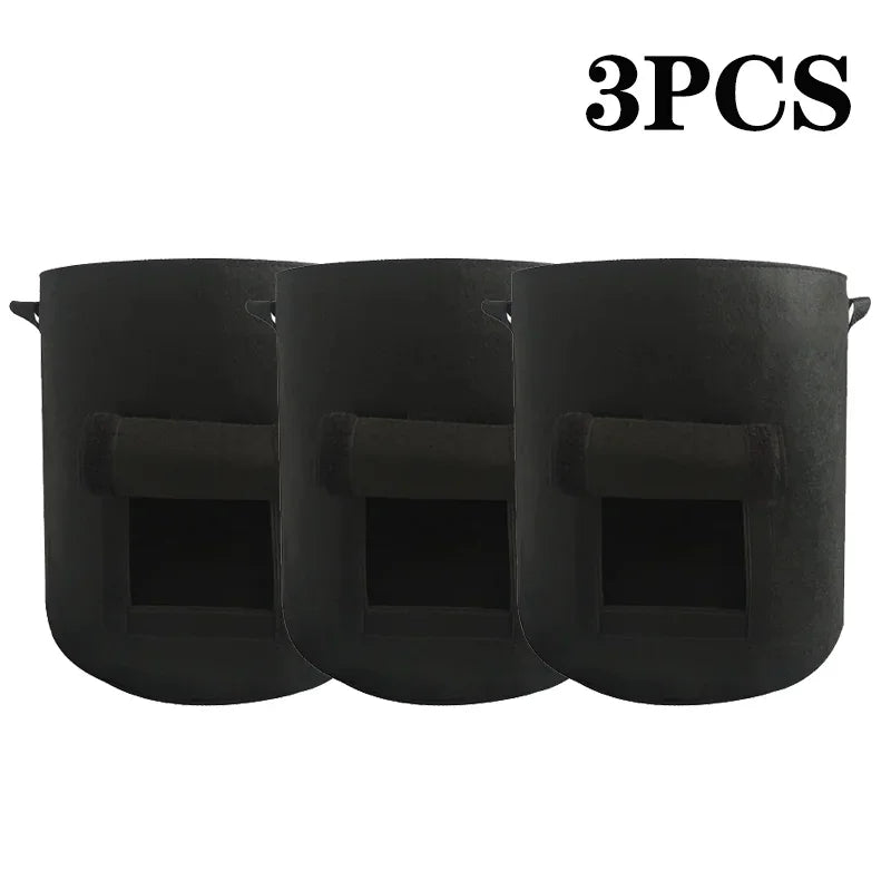 5/10Gallon Felt Plant Grow Bags Nonwoven Fabric Garden Potato Pot Greenhouse Vegetable Growing Bags Moisturizing Vertical Tools Oasis Select Black-3PCS L-38L