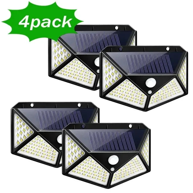 100 LED Solar Wall Lamp Wireless with Motion Sensor Human Waterproof Garden Decoration Spotlights Stairs Outdoor Wall Light Oasis Select 4 PCS 0-5W