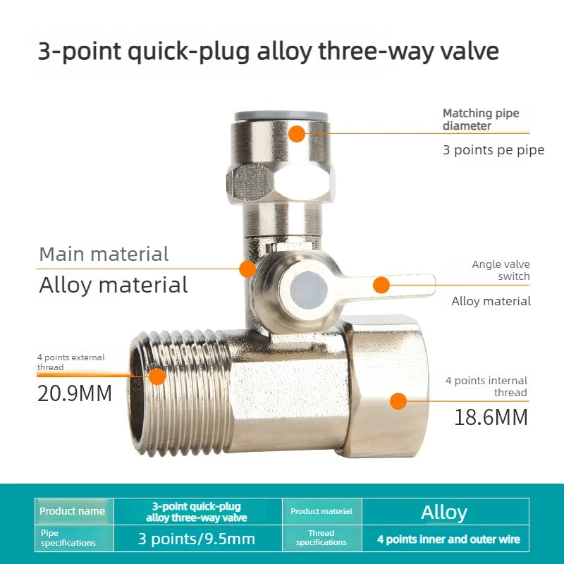 Water Purifier Adapter Faucet Ball Valve 2/3 PE Pipe Brass Alloy Plastic Tee Connector Hardware Accessories Oasis Select Zinc alloy 3 points