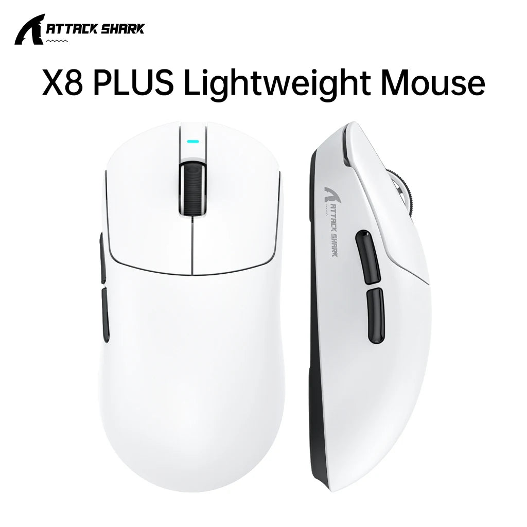Attack Shark X8 PLUS Wireless Gaming Mouse | PAW3395 PRO Sensor 40K DPI | 1KHz Polling | 55g Ultralight | Tri-Mode Oasis Select X8Plus White Light