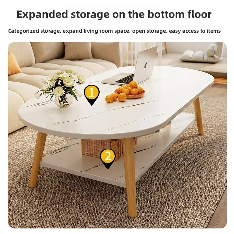 Coffee table living room small apartment multi-functional small tea table Nordic simple homestay double-layer small table Oasis Select