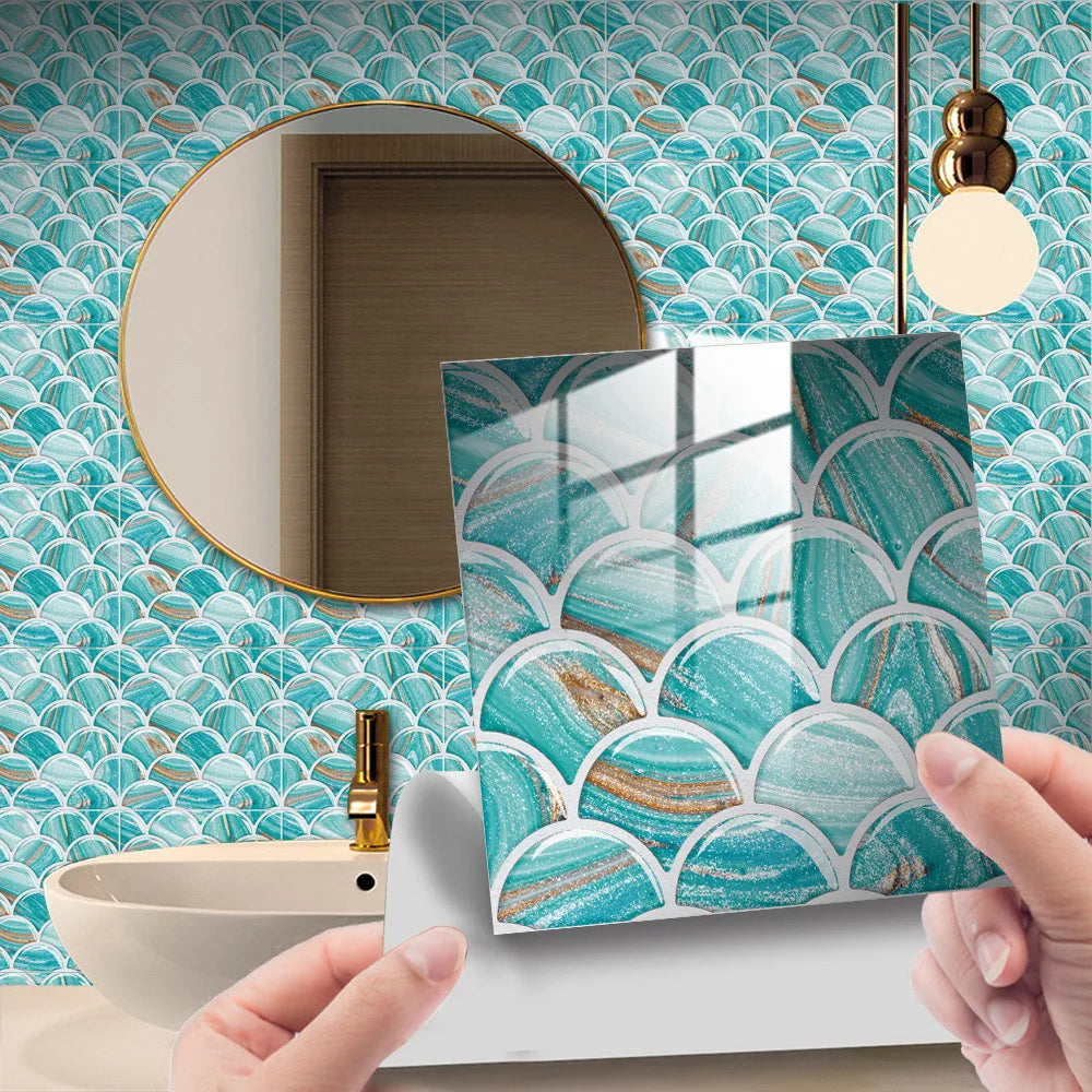 Retro marble grain covered with crystal film fish scale visual 3D ceramic tile paste home decoration renovation wall paste Oasis Select DJ-034 10cm x 10cm-25pcs