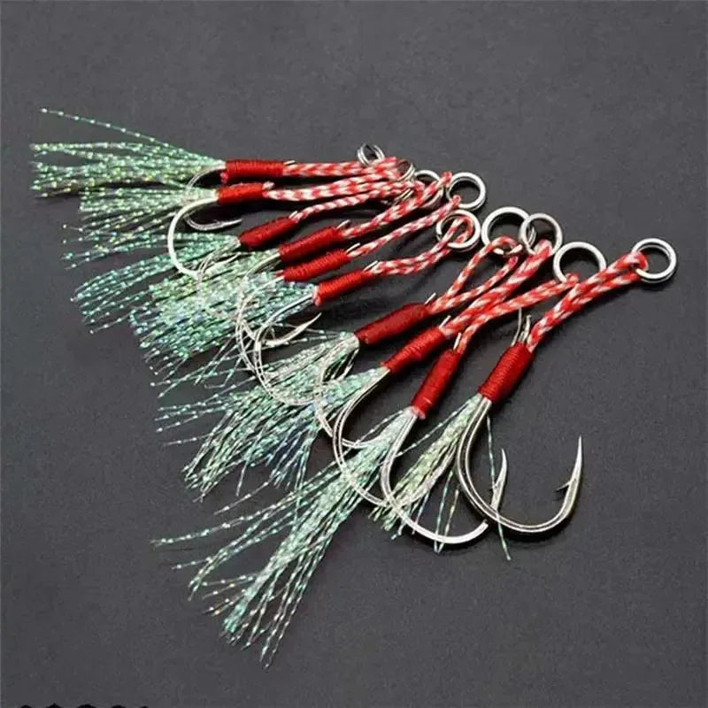 10/30/60pc Fishing Hook Jig Double PairHooks Barbed Thread Feather Accessories Pesca High Carbon Steel Fishing Lure Slow Jigging Oasis Select