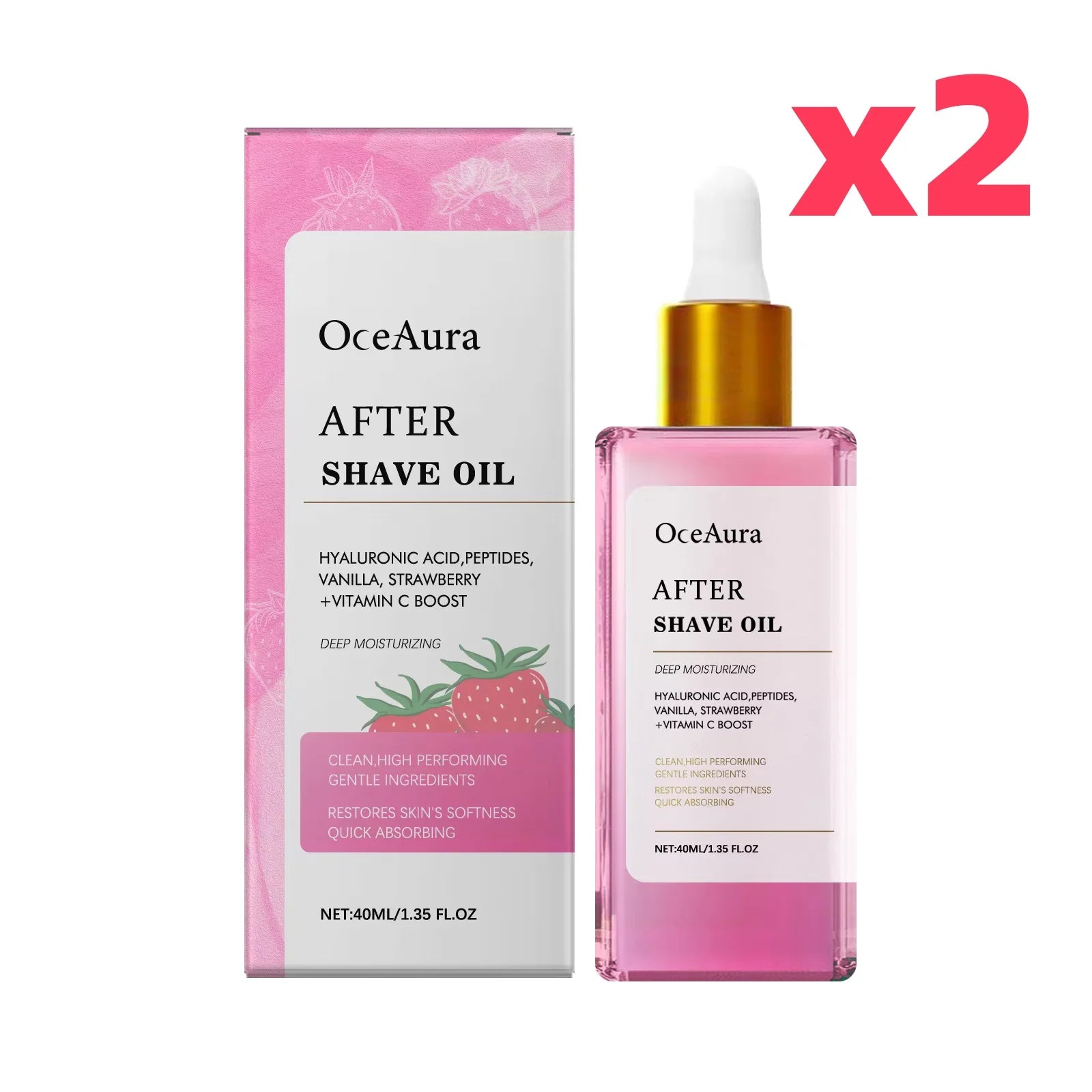 OceAura Strawberry Vanilla After Shave Oil – Soothing 40ml After Shave Oil Oasis Select 80ml boxed