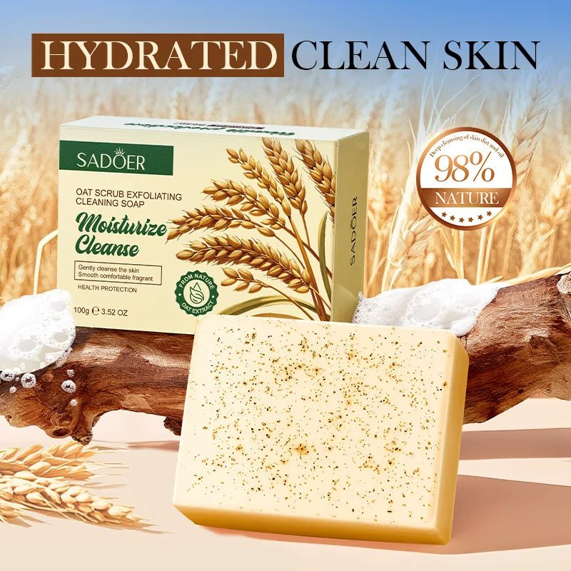 SADOER Oat Scrub Exfoliating Soap 100g – Gentle Cleansing Bar Exfoliating Cleansing Soap Oasis Select