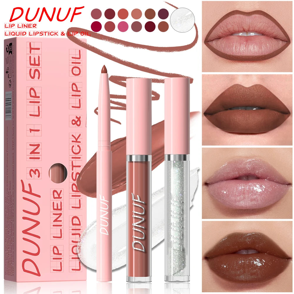 Lip Gloss Lip Liner Lip Oil 3pc/set: Matte Lipstick Waterproof Moisturizing Long Lasting Nude Y2K Christmas Valentine's Day Gift Oasis Select