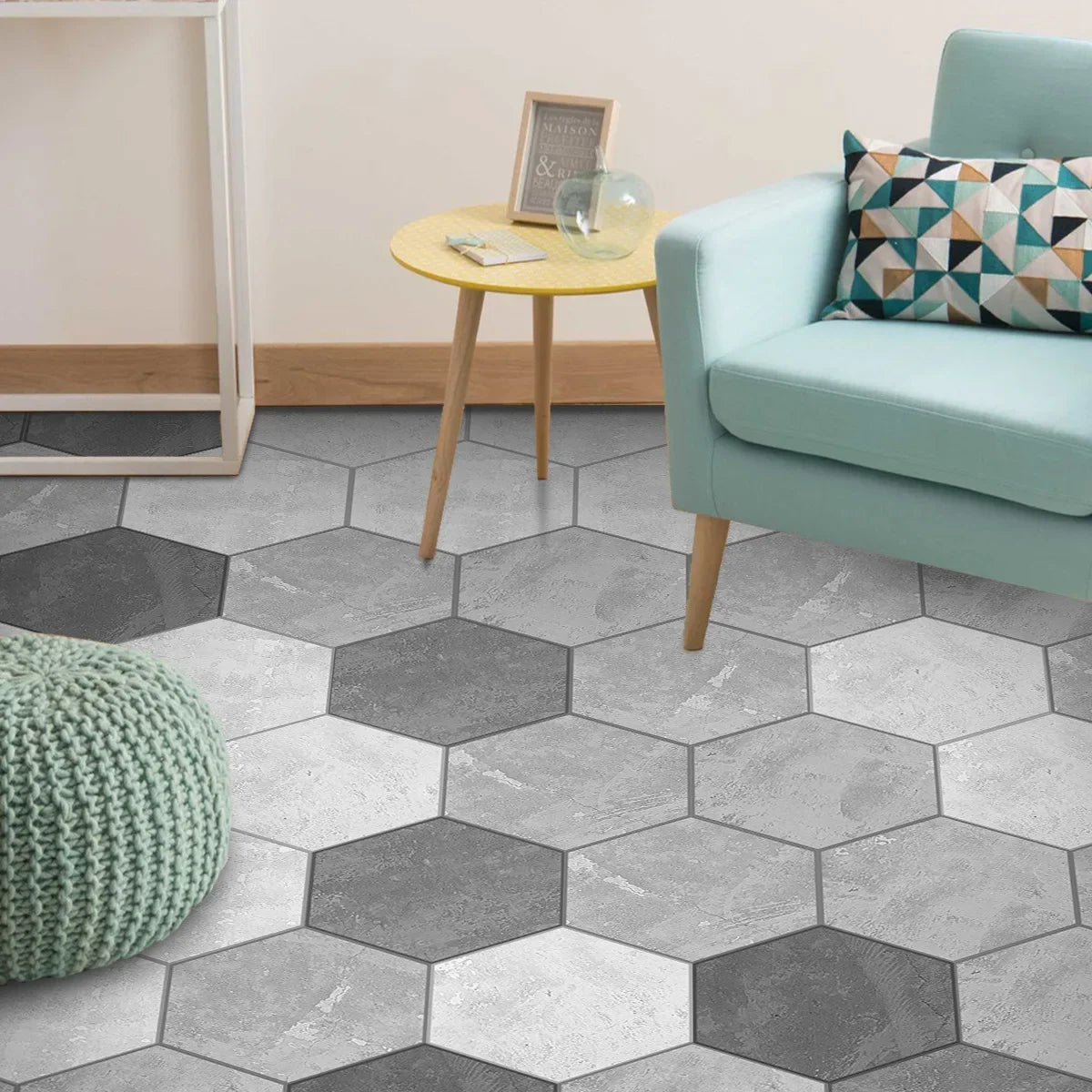 Marble wood grain self-adhesive hexagonal floor stickers waterproof home decoration hexagonal art Mosaic floor stickers Oasis Select