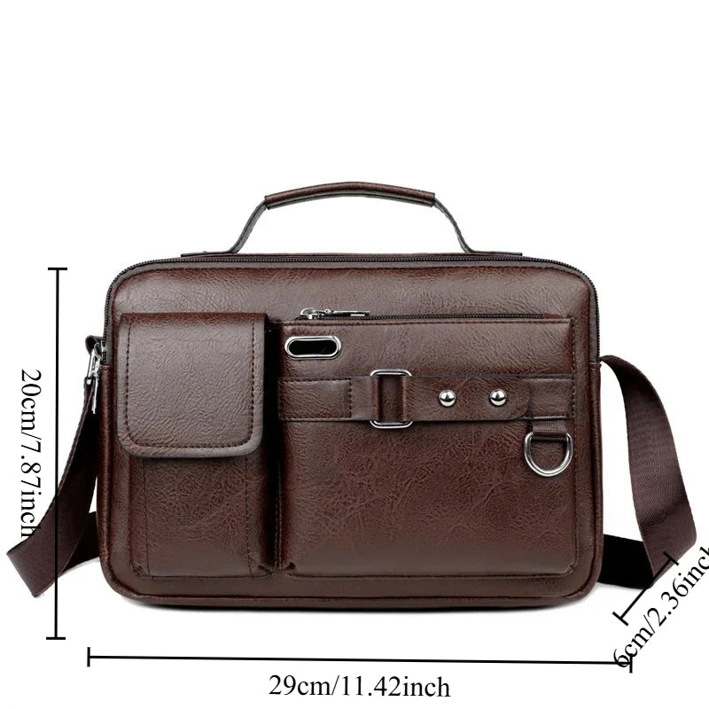 Men's Retro Messenger Bag with Waterproof Design Large Capacity Laptop Briefcase for Office Work Travel and School Oasis Select brown