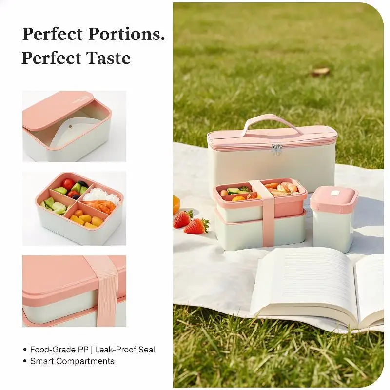 Adult Bento Box,All-inOne Japanese Stackable Lunch Box With Removable Cutlery Set And Sealing Tape,Microwave And Dishwasher Safe Oasis Select