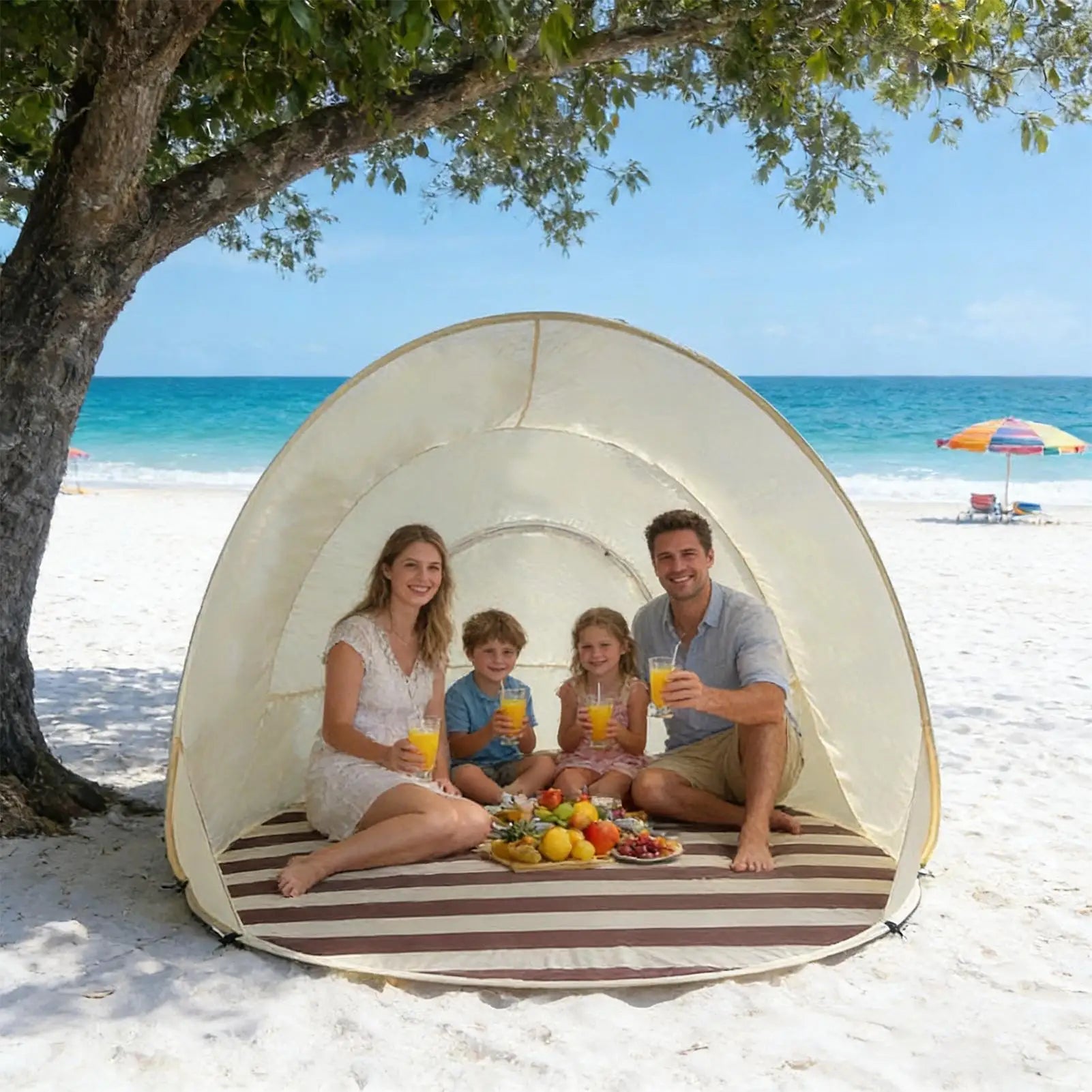 Outdoor Portable Camping One Click Open 3-4 People Tent Large Space Sunshade Beach Sun Shelter Tent Garden Beach Tent Reusable Oasis Select