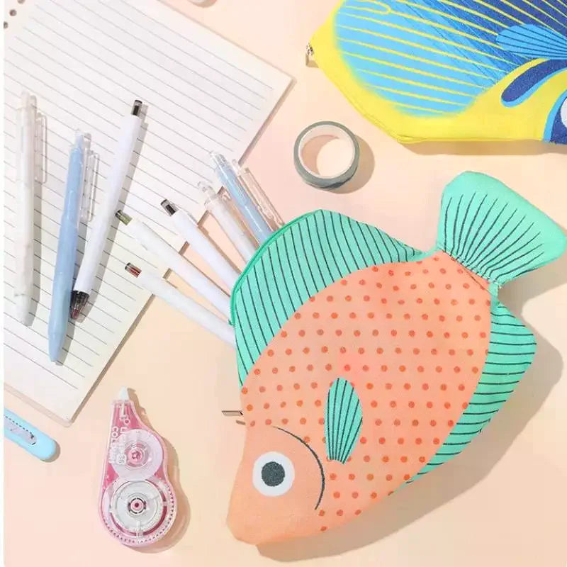 Creative Quirky Sea Fish Pencil Case Large-Capacity Fun Cartoon Organizer Bag Multi-Functional Storage Bag Stationery Case Gift Oasis Select