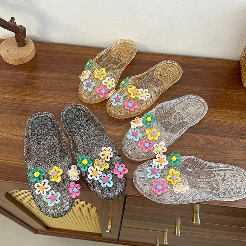 Crystal Hollow Slippers – Anti-Slip Flat Jelly Beach Slides