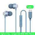Digital Chip Wired Earphone 3.5mm AUX/Type C 9D HiFi Surround Heavy Bass In-Ear Headsets For Samsung Huawei Xiaomi OPPO iPad PC Oasis Select Type-C Blue