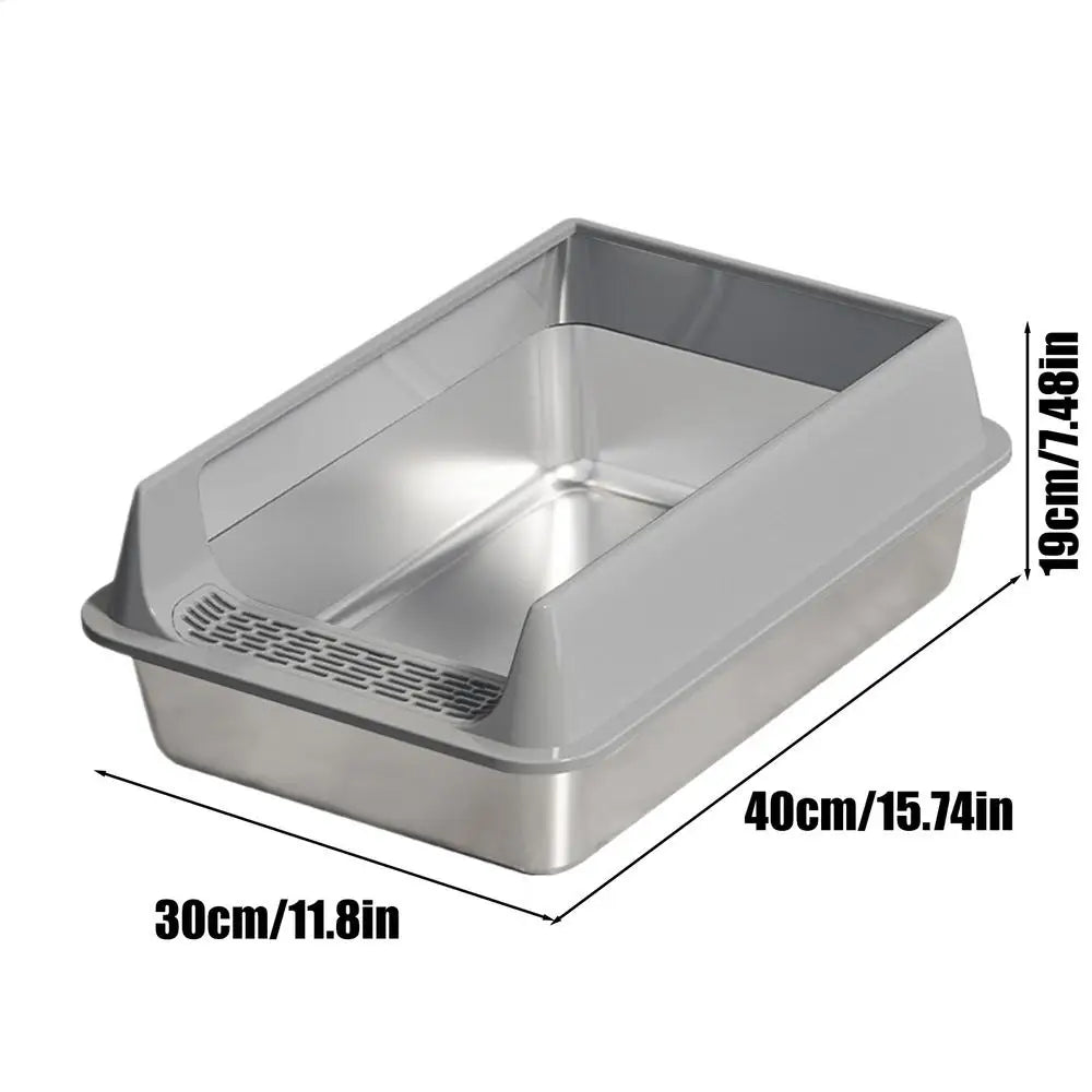 Kitty Sandbox Cat Toilet Deepen Pet Litter Box Semi-Enclosed Deepened Cat Toilet with Scoop for Dormitory Apartment Living Room Oasis Select Silver