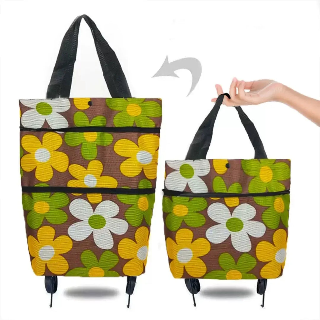1pc Foldable Handbag, Small Trolley Large Supermarket Shopping Bag, Hand-drawn Grocery Cart Portable Bag Oasis Select Camouflage flower