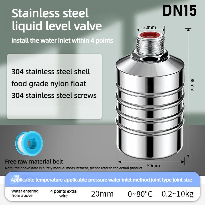 Float Ball Valve Automatic Water Level 1/2" 3/4" 1 Inch Stainless Steel 304 Control Shut-Off Valve Vertical for Water Tank Tower Oasis Select DN15
