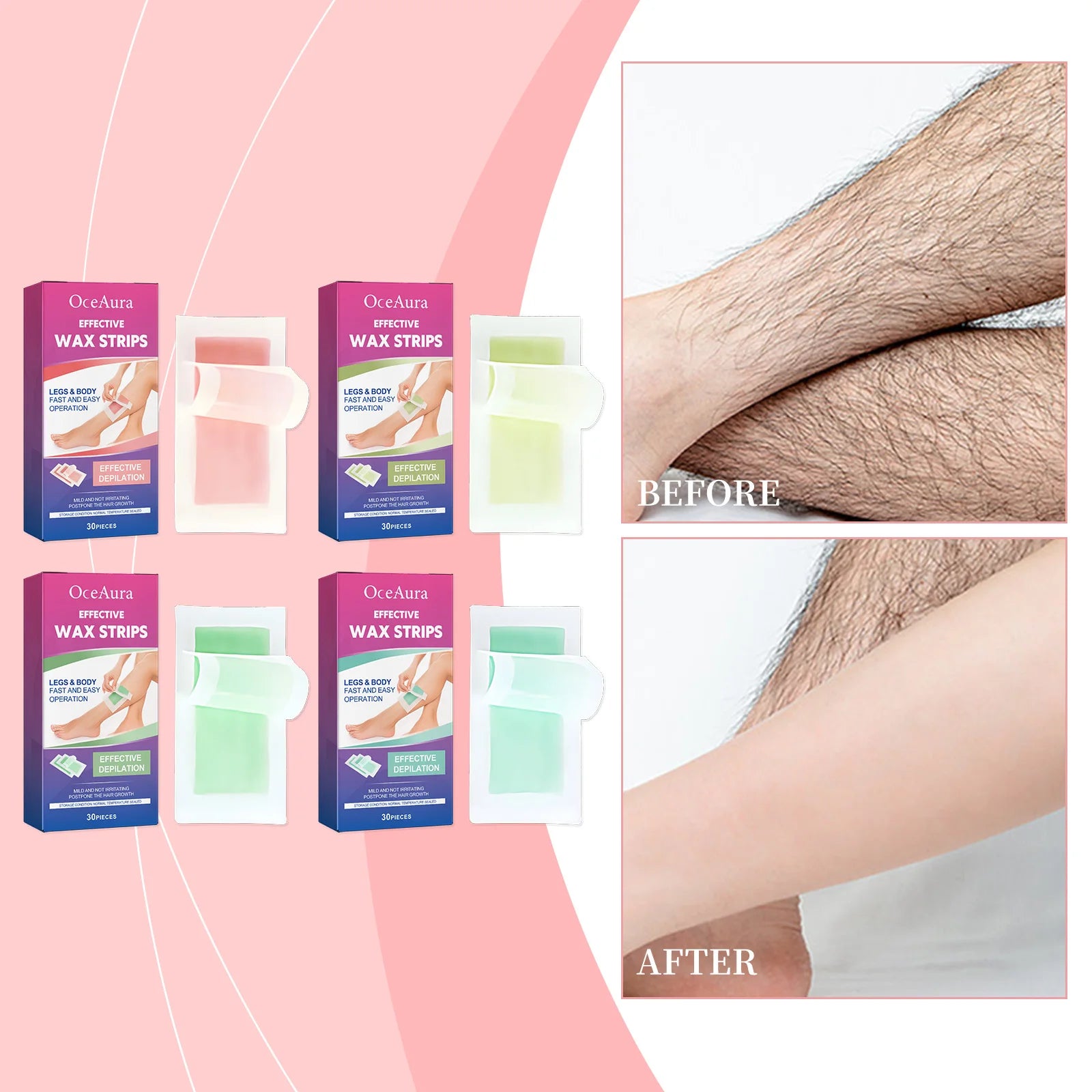 Scented Hair Removal Wax Strips Collection – Gentle Formula for Moisturizing, Refreshing Skin & Silky-Smooth Body Hair Removal Oasis Select