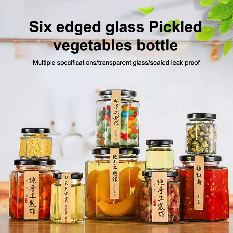2Pcs Food Grade Empty Round Clear Glass Jar Seal Pot Honey Bottles Sauce Bottles With Metal Black Lid 45-730ML Kitchen Storage Oasis Select