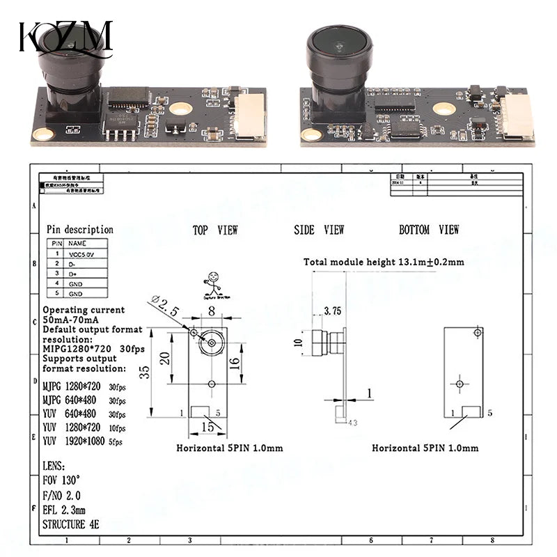 1080P HD USB Camera Module for 3D Printer – 130/150° Wide Angle