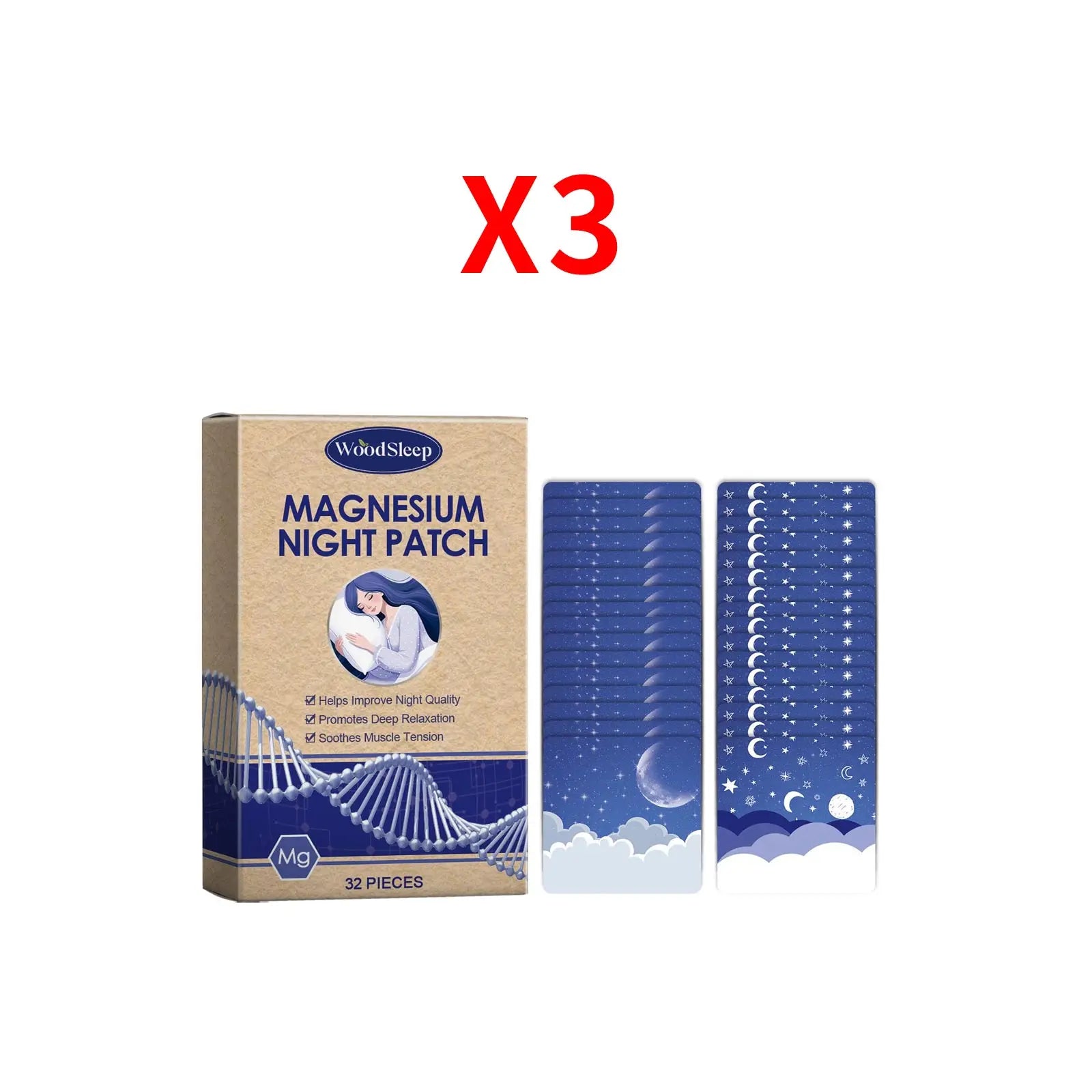 WOODSLEEP Magnesium Night Patch – Lavender Sleep & Stress Aid Sleep Aid Patch Oasis Select 3 X 32pcs boxed