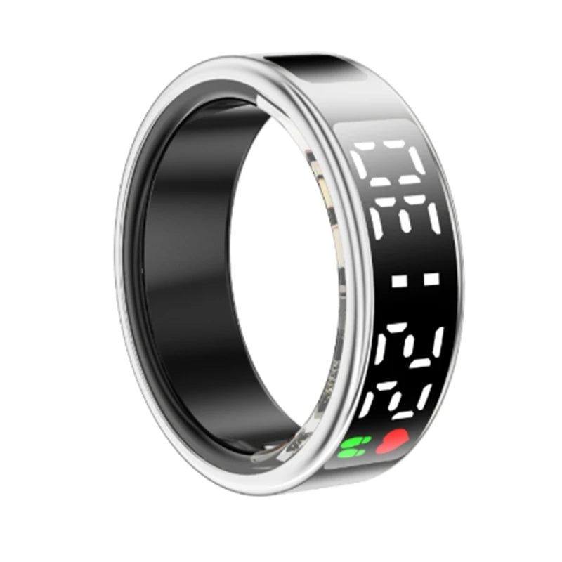 WISH SR08 Smart Ring For Men Women LED Display Screen Heart Rate Blood Oxygen Monitoring Multi Sports Modes 5ATM Waterproof Oasis Select Silver(11) NONE