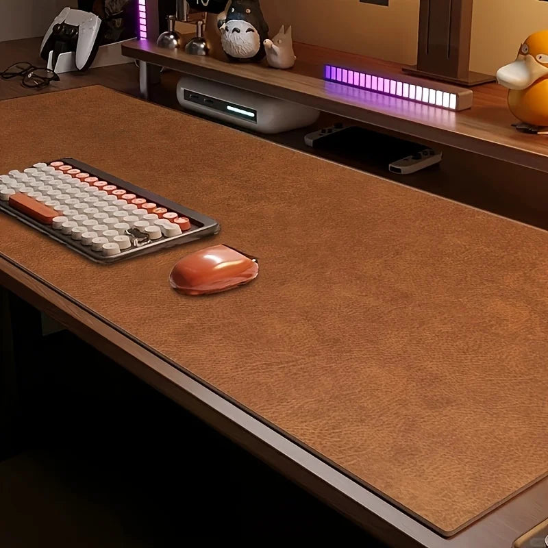 1pc Vintage Faux Leather Desk Mat & Mouse Pad, Non-Slip Double-Sided with Stitched Edges, Easy Clean for Office Home Laptop Oasis Select