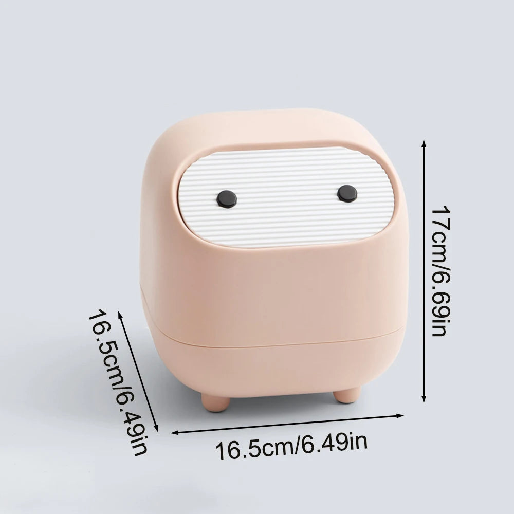 Cute Ninja Mini Desktop Trash Can with Lid | Small Plastic Bin