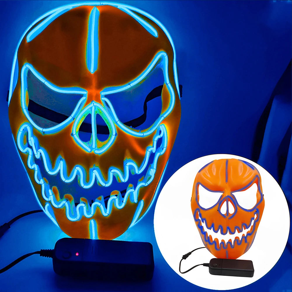 1PC Creative Halloween Party Costumes Accessories Devil LED Horror Masks Pumpkin Head Mask Scary Cosplay Props for Adult Oasis Select Blue