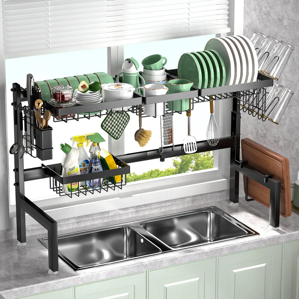 Telescopic Kitchen Sink Shelf Dish Drain Rack Countertop Multifunctional Sink Wash Dish Storage Rack Oasis Select