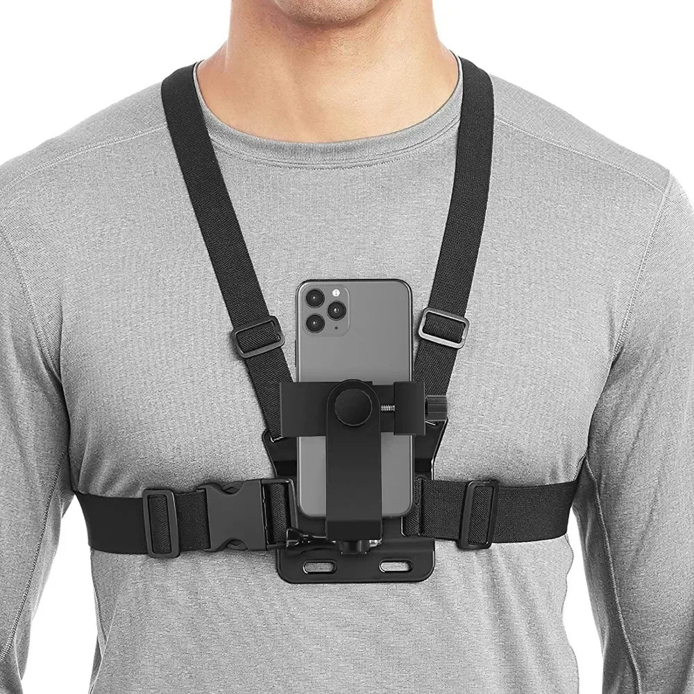Sport Camera Chest Strap Holder, Adjustable Phone Clip Holder, Mobile Phone Clip Holder with Chest Strap Fixation Bracket Oasis Select Black color